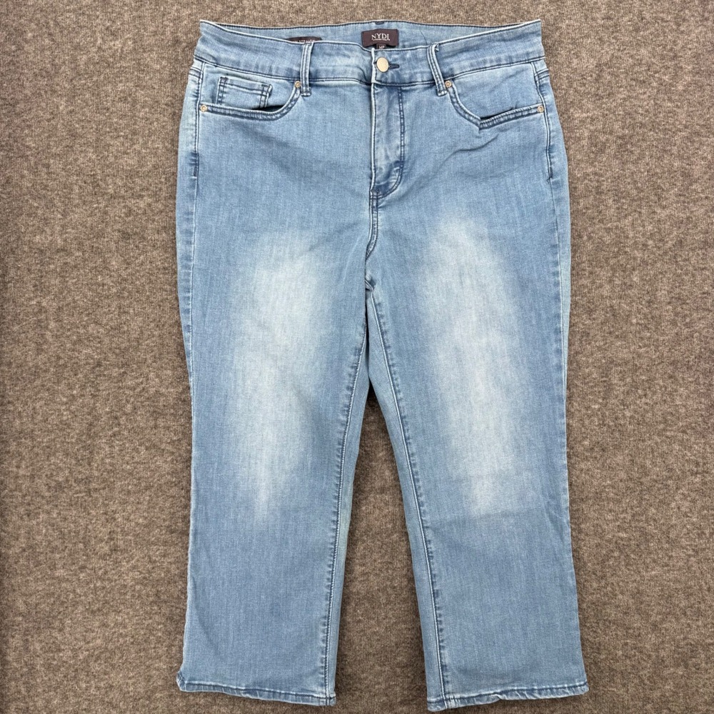 NYDJ Marilyn Straight Jeans Womens 14P Light Wash Blue Coolmax Stretch Petite